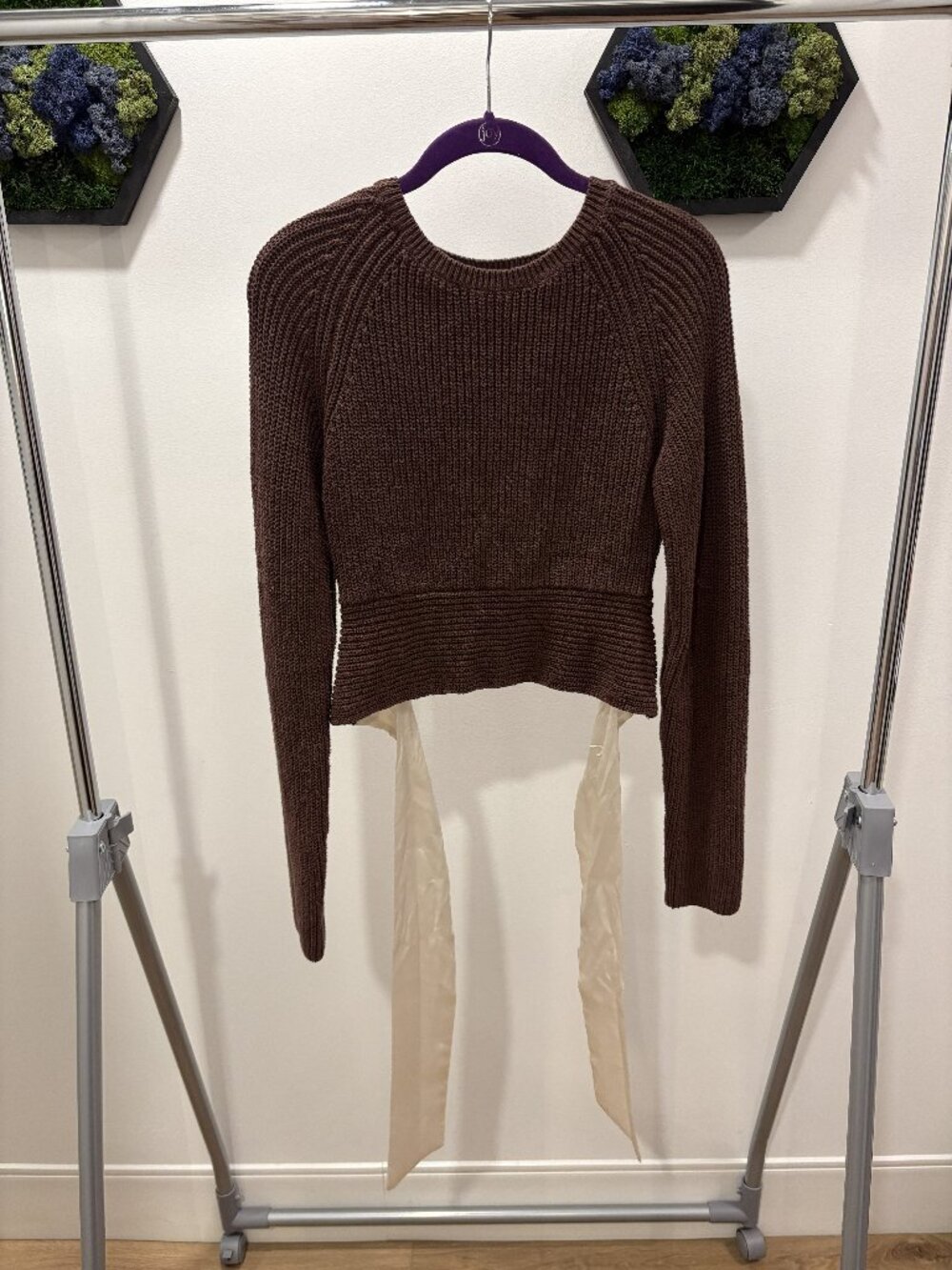 Brown Sweater with Cream Bow